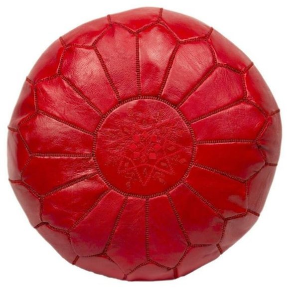 NWOT – Contemporary Genuine Leather Red Ottoman/ Moroccan Pouf - Picture 4 of 5